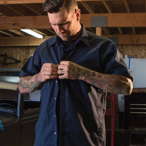 Short Sleeve Striped Color Block Shirt - Long Sizes Thumbnail