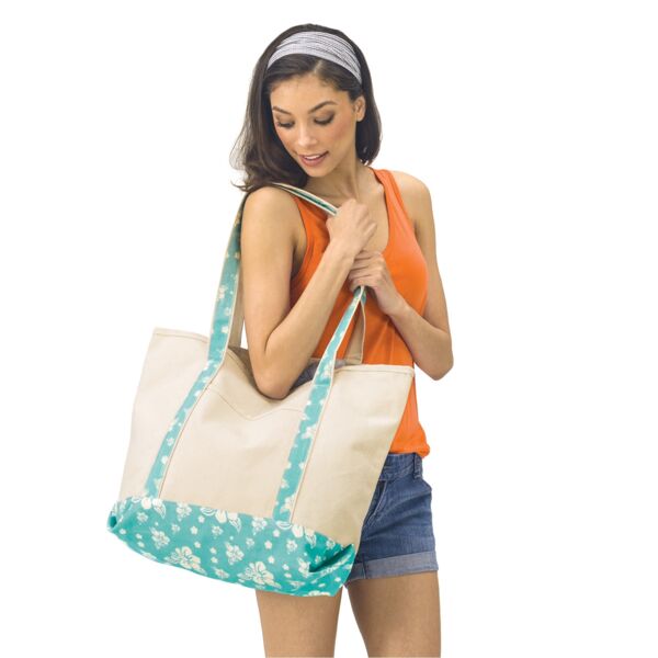 Large Beach Tote - Classic Boat Bag with Natural Body and Contrasting Trim Thumbnail